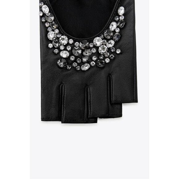ZARA JEWELLED LEATHER MITTENS - Picture 3 of 4
